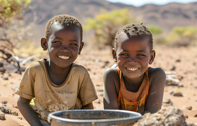 A child receives clean water